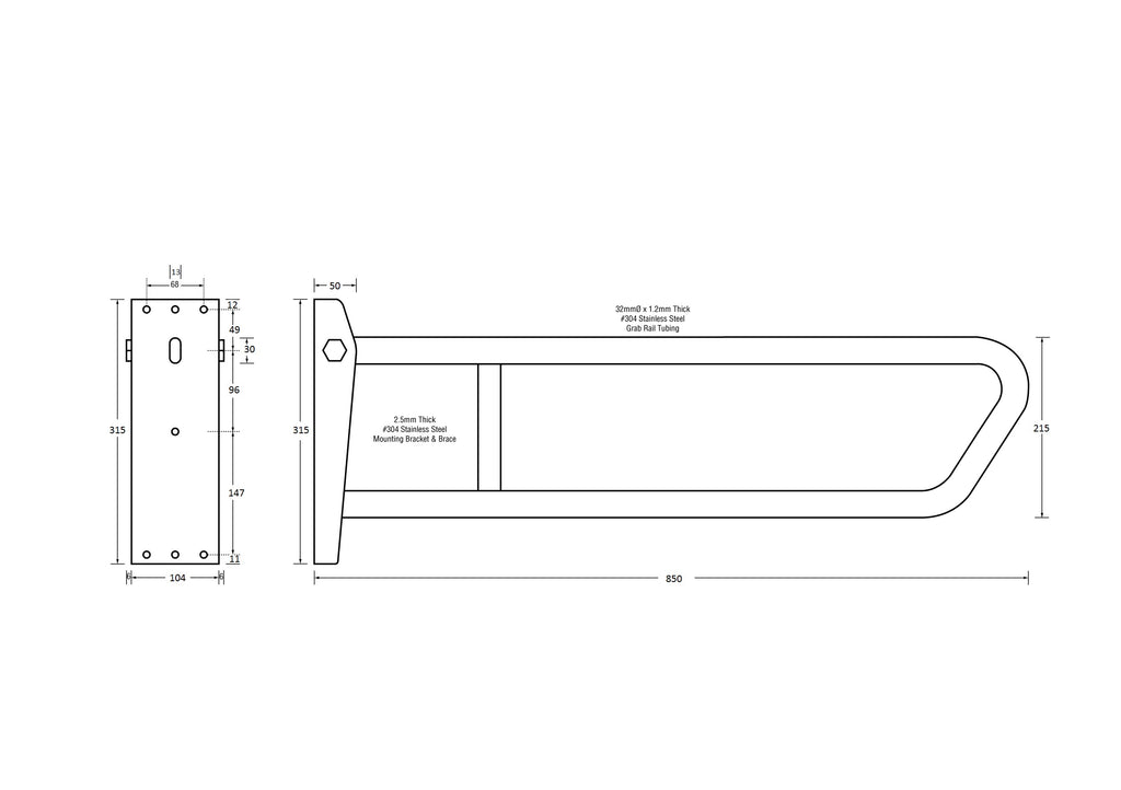 Metlam Pull Down Grab Rail - Satin Stainless Steel