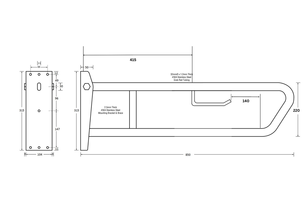 Metlam Pull Down Grab Rail with Toilet Roll Holder - Satin Stainless Steel