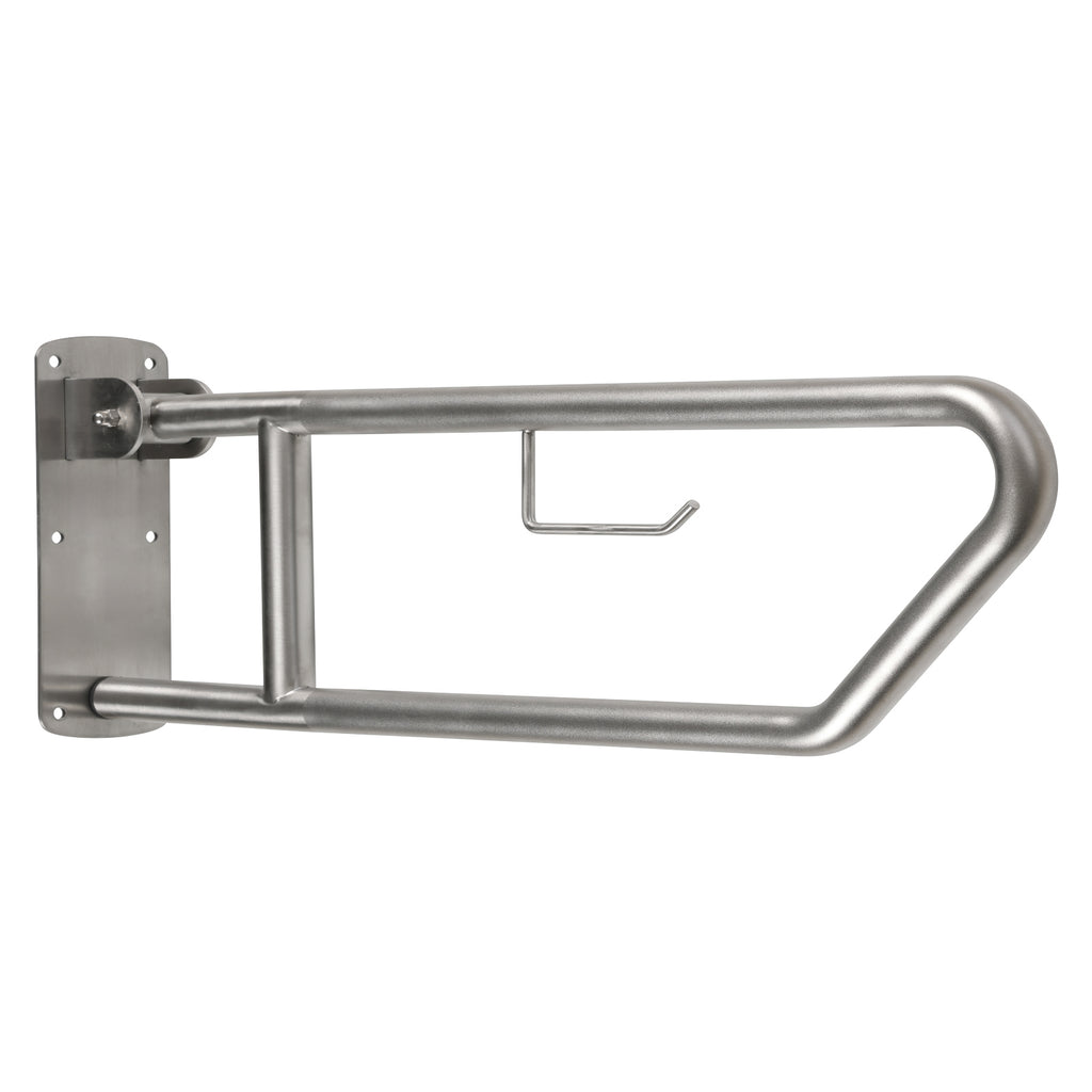 Metlam Pull Down Peened Grab Rail with Toilet Roll Holder - Satin Stainless Steel