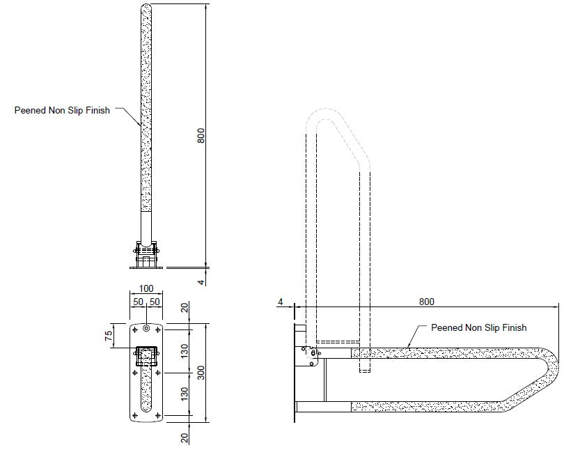 Metlam Drop Down Peened Grab Rail - Satin Stainless Steel