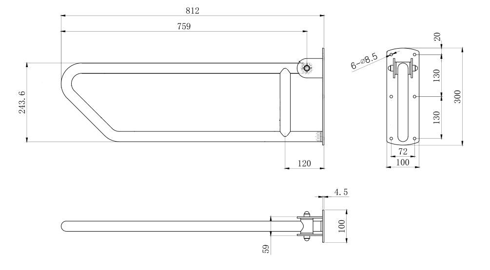 Metlam Click-Lock Pull Down Grab Rail - Polished Stainless Steel
