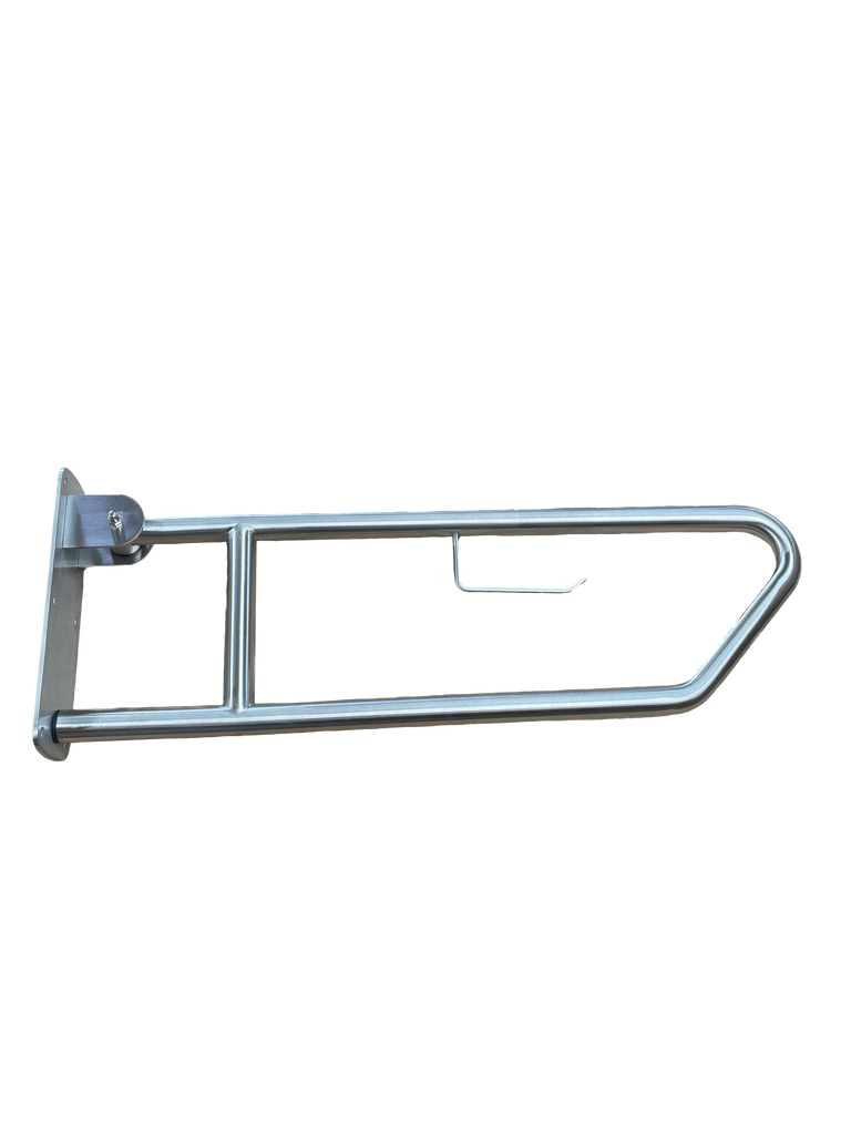 Metlam Click-Lock Pull Down Grab Rail with Toilet Roll Holder - Satin Stainless Steel