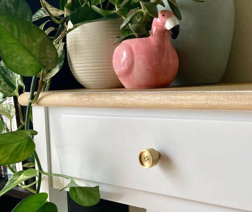 Manovella Brushed Brass Button Cabinet Knob - Bianca