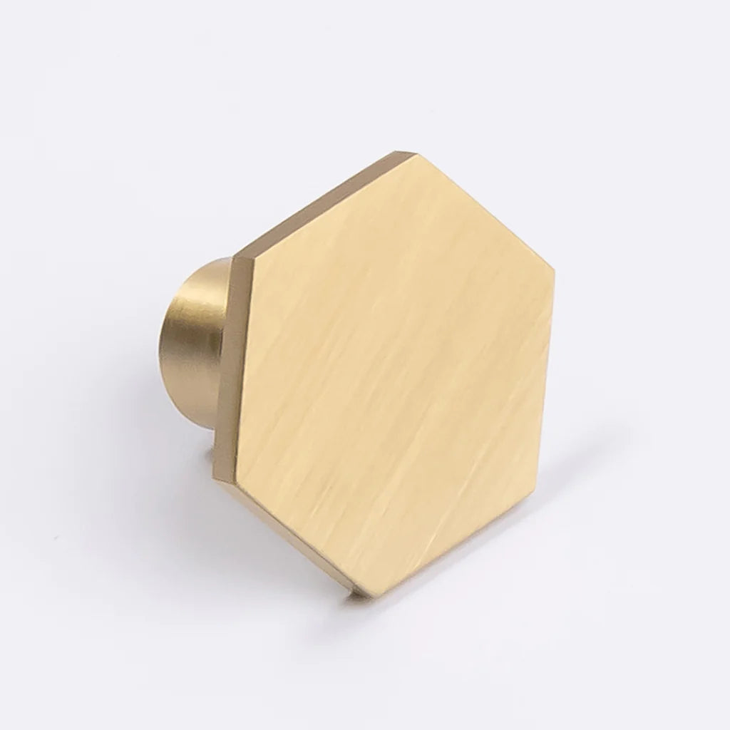 Manovella Hexagonal Cabinet Knob - Rosalind - Brushed Brass