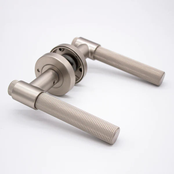 Manovella Knurled Privacy Door Handle - Rosedale - Brushed Nickel