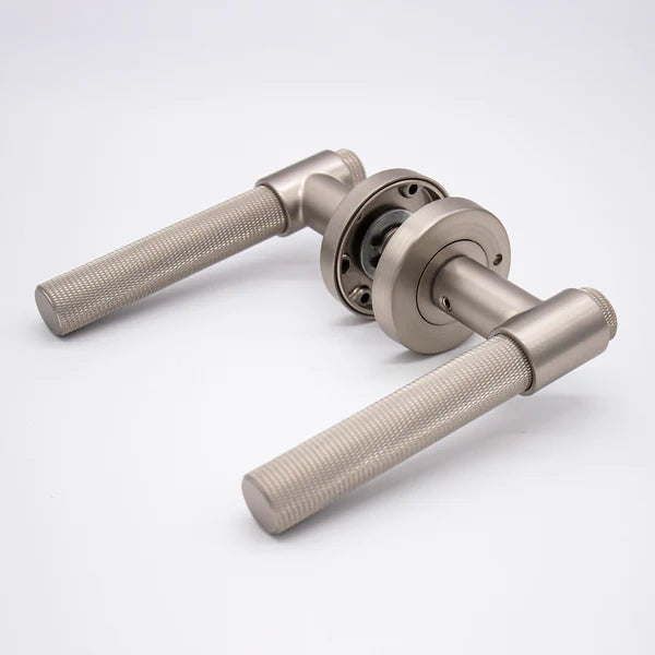 Manovella Knurled Privacy Door Handle - Rosedale - Brushed Nickel