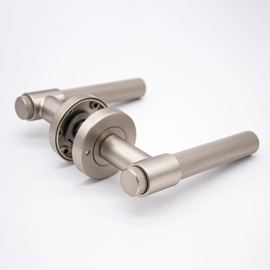 Manovella Knurled Privacy Door Handle - Rosedale - Brushed Nickel
