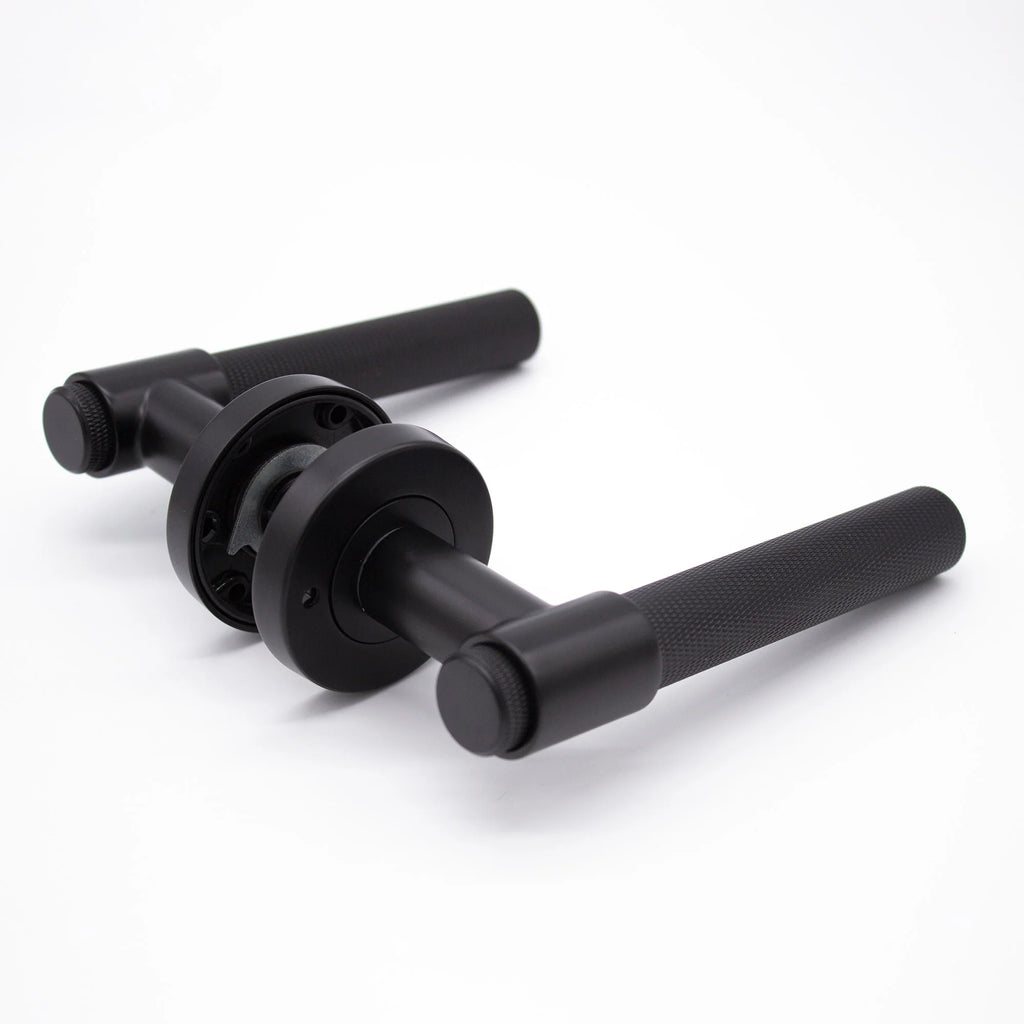 Manovella Knurled Privacy Door Handle - Rosedale - Matte Black