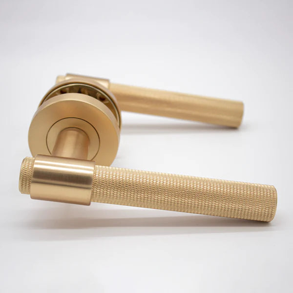 Manovella Knurled Passage Door Handle - Rosedale - Satin Brass