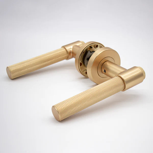 Manovella Knurled Passage Door Handle - Rosedale - Satin Brass