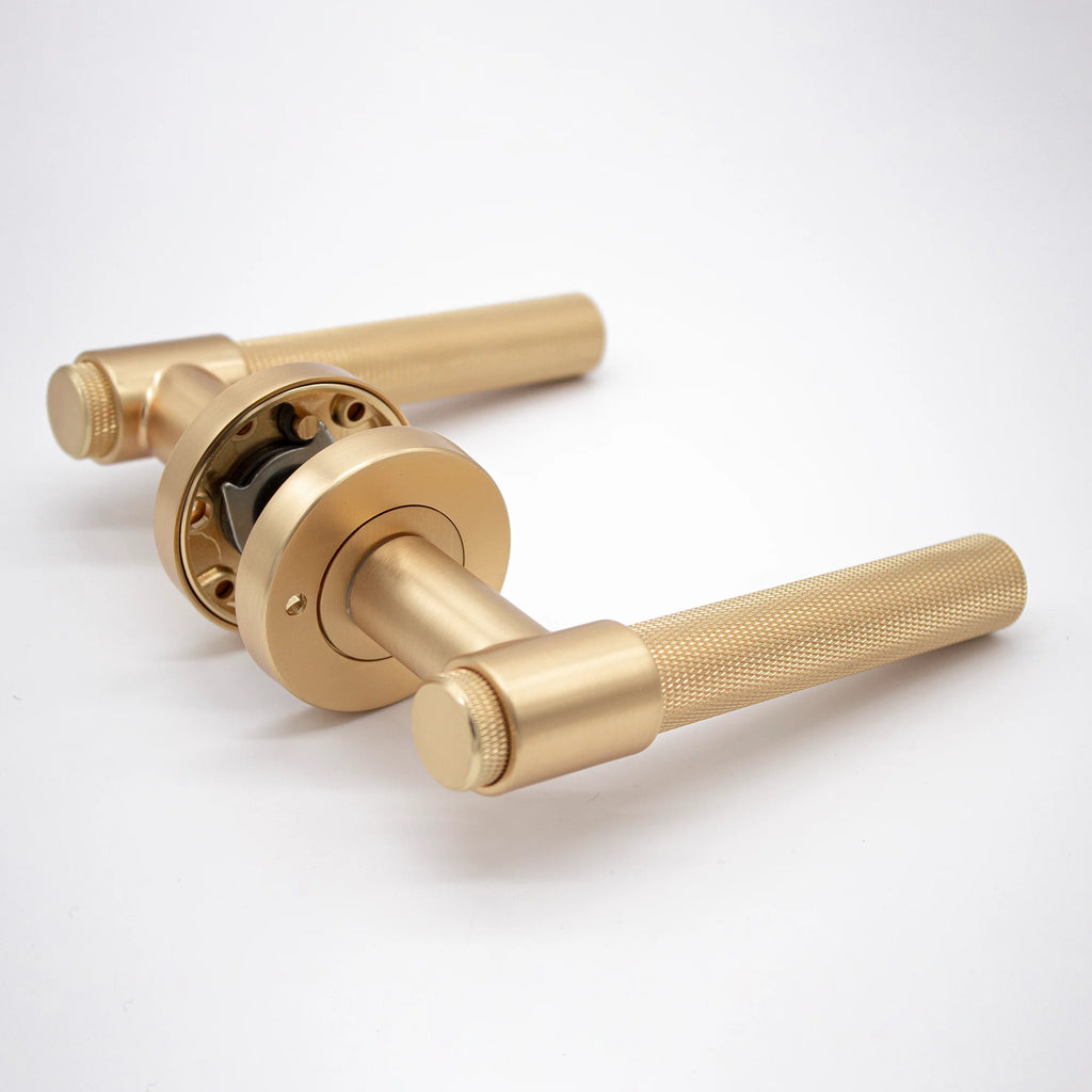 Manovella Knurled Privacy Door Handle - Rosedale - Satin Brass