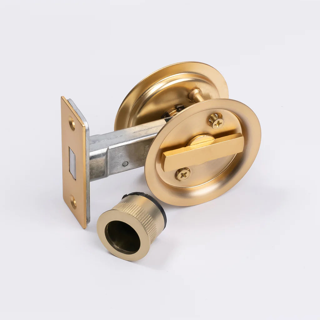 Manovella Satin Brass Round Sliding Cavity Privacy Lock