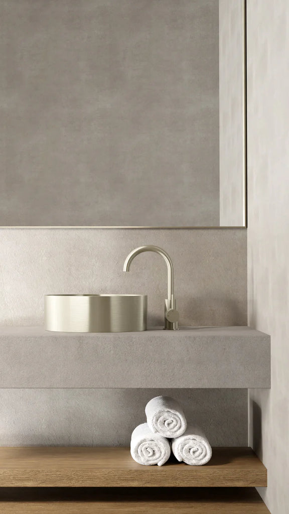 Meir Round Gooseneck Basin Mixer with Cold Start - Brushed Nickel