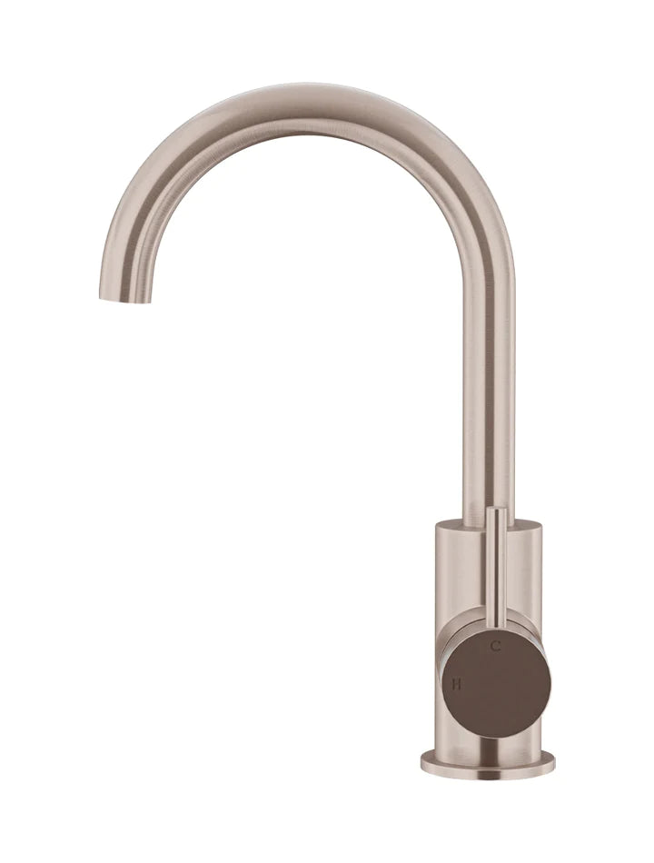 Meir Round Gooseneck Basin Mixer with Cold Start - Champagne