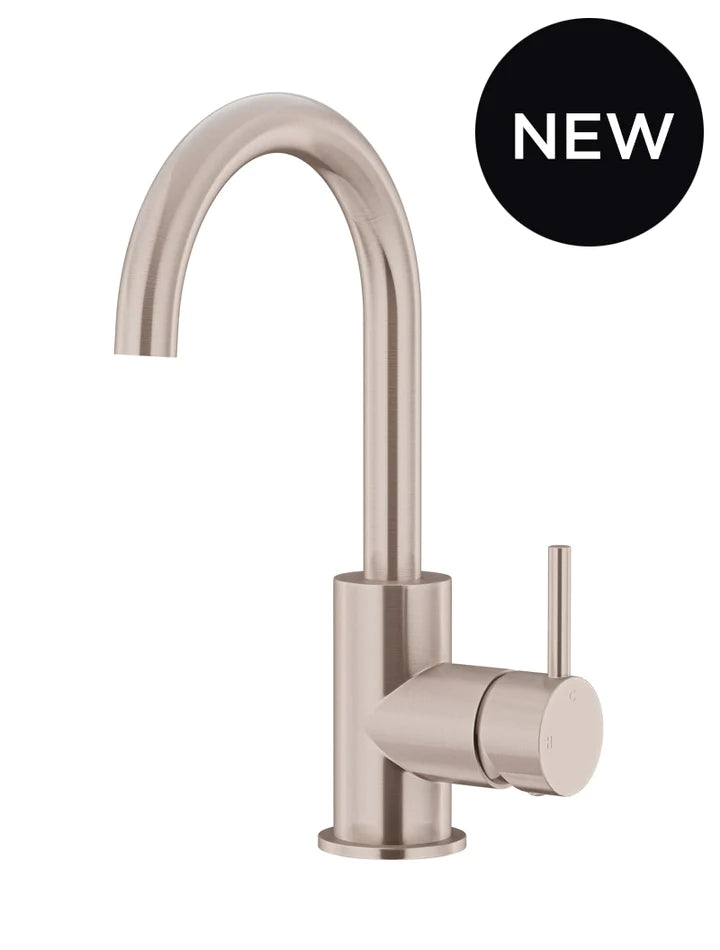 Meir Round Gooseneck Basin Mixer with Cold Start - Champagne