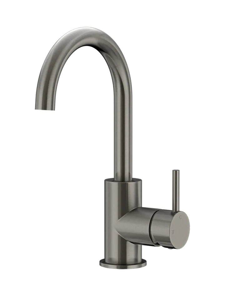 Meir Round Gooseneck Basin Mixer with Cold Start - Gunmetal