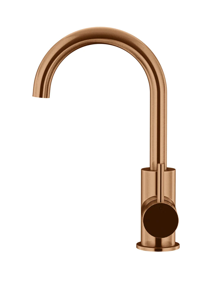 Meir Round Gooseneck Basin Mixer with Cold Start - Lustre Bronze