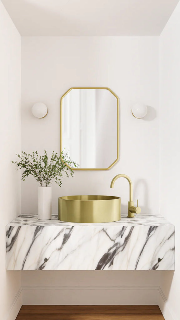 Meir Round Gooseneck Basin Mixer with Cold Start - Tiger Bronze