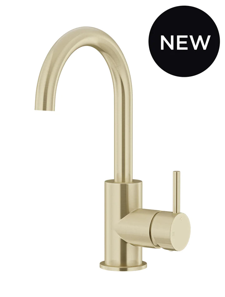 Meir Round Gooseneck Basin Mixer with Cold Start - Tiger Bronze