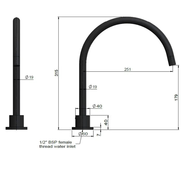 Meir Round Gooseneck High Rise Swivel Hob Spout - Matte Black