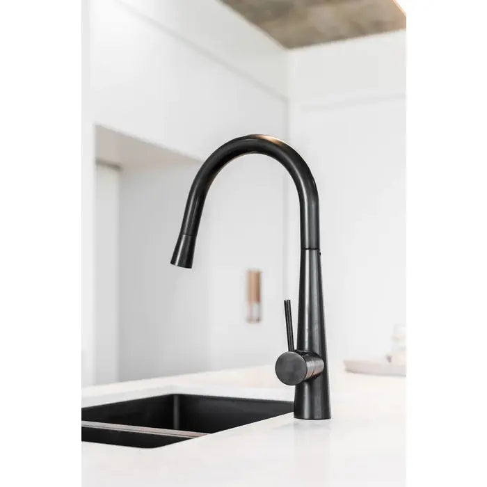 Meir Round Pull Out Kitchen Mixer Tap - Matte Black