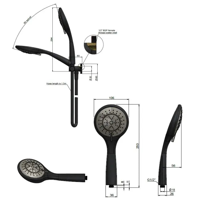 Meir Round Shower On Swivel Bracket - Matte Black