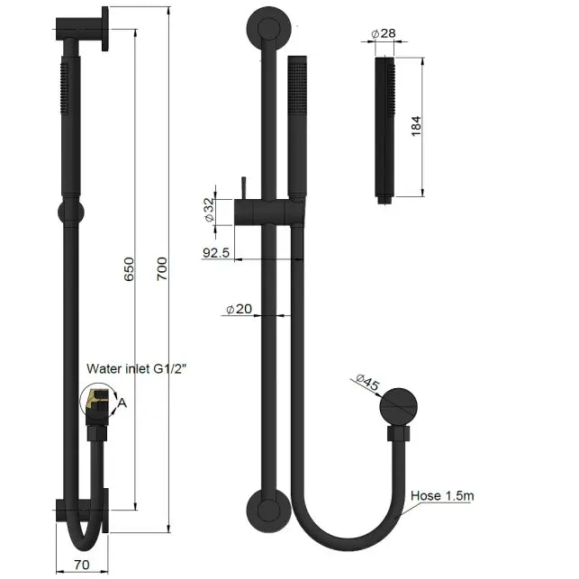 Meir Round Shower On Rail Column - Brushed Nickel