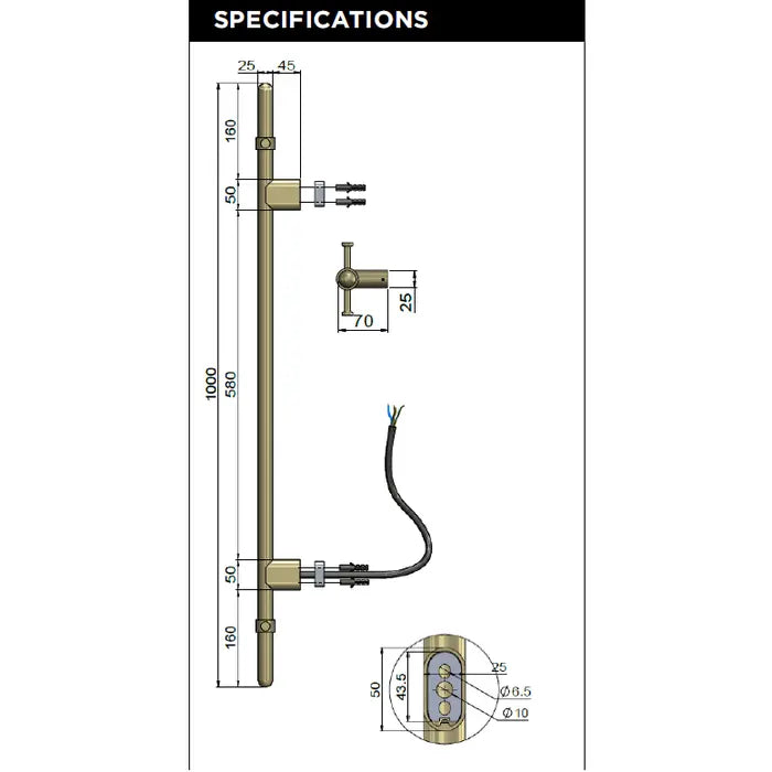 Meir Vertical Heated Towel Rail - Champagne