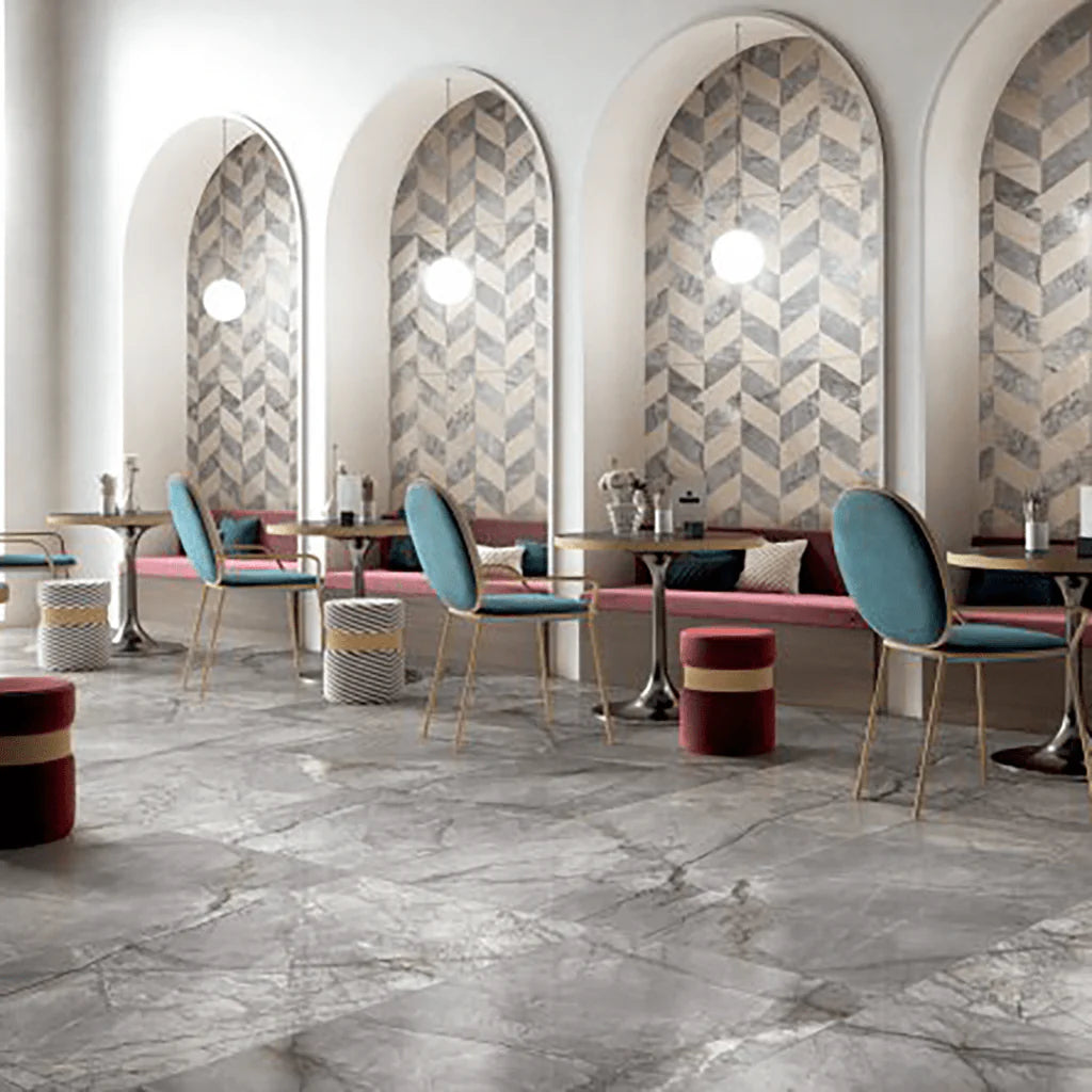 Root Light Grey Polished Marble Look Tile 300x600