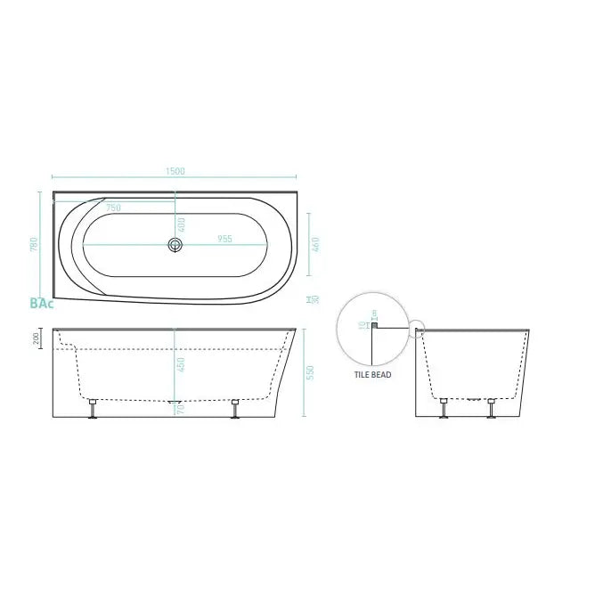 Decina Natalie Back To Corner Freestanding Bath 1500mm - Gloss White
