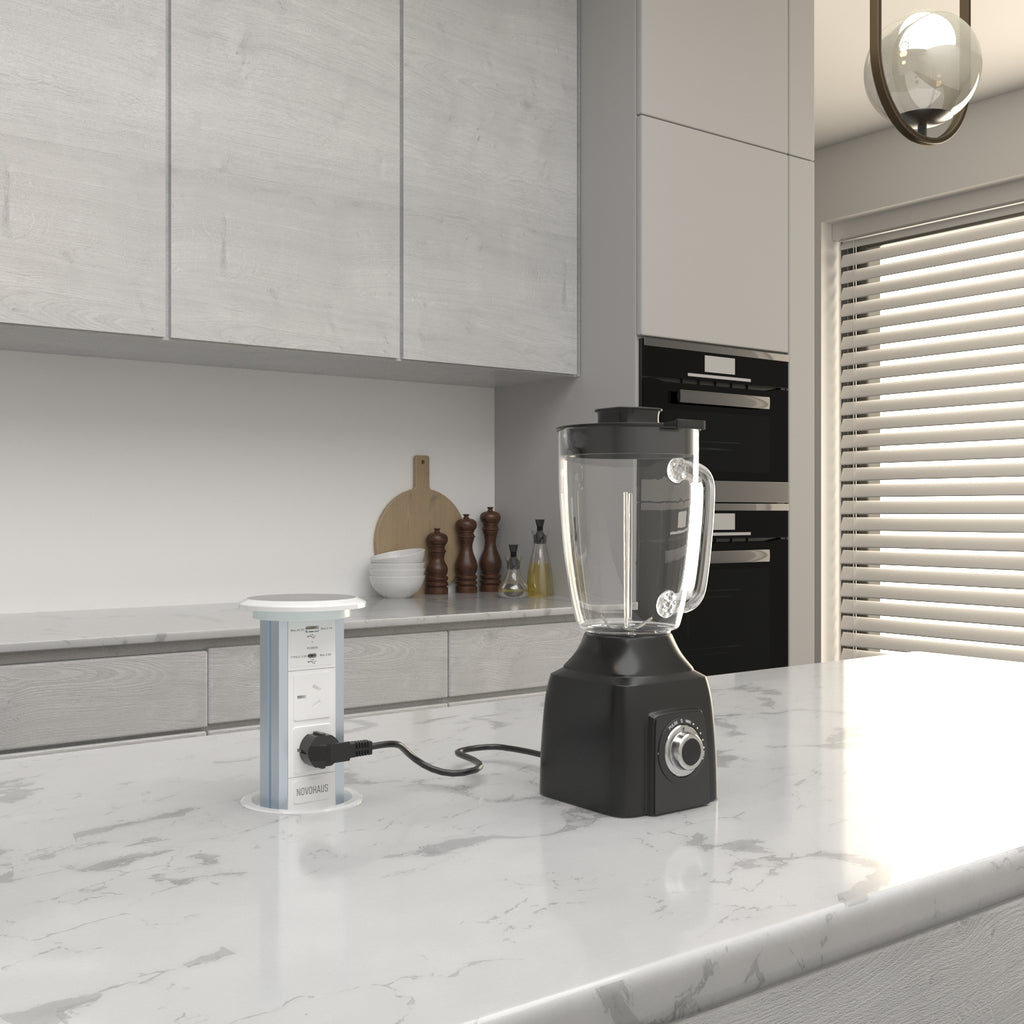 Motorised Pop Up Bench Power Point With USB - White