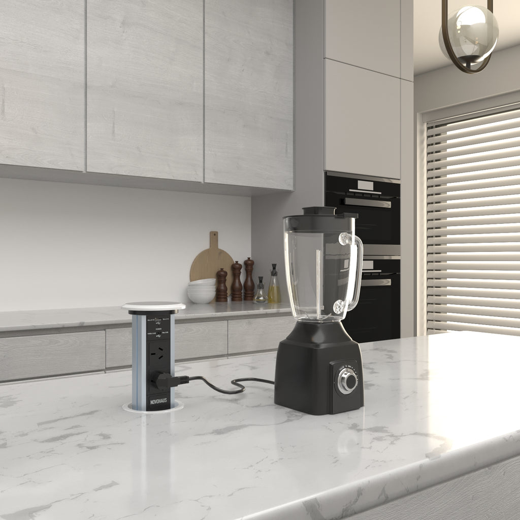 Motorised Pop Up Bench Power Point With USB - Black Silver