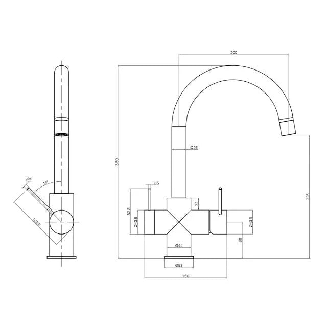 Nero Mecca 3 Way Filtered Mixer Tap - Brushed Gold