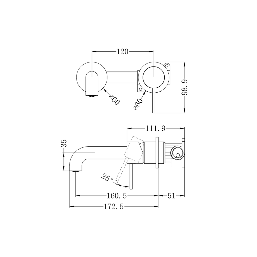 Nero Mecca Wall Mixer Set Basin / Bath (Separate Backplates) - Gunmetal Grey