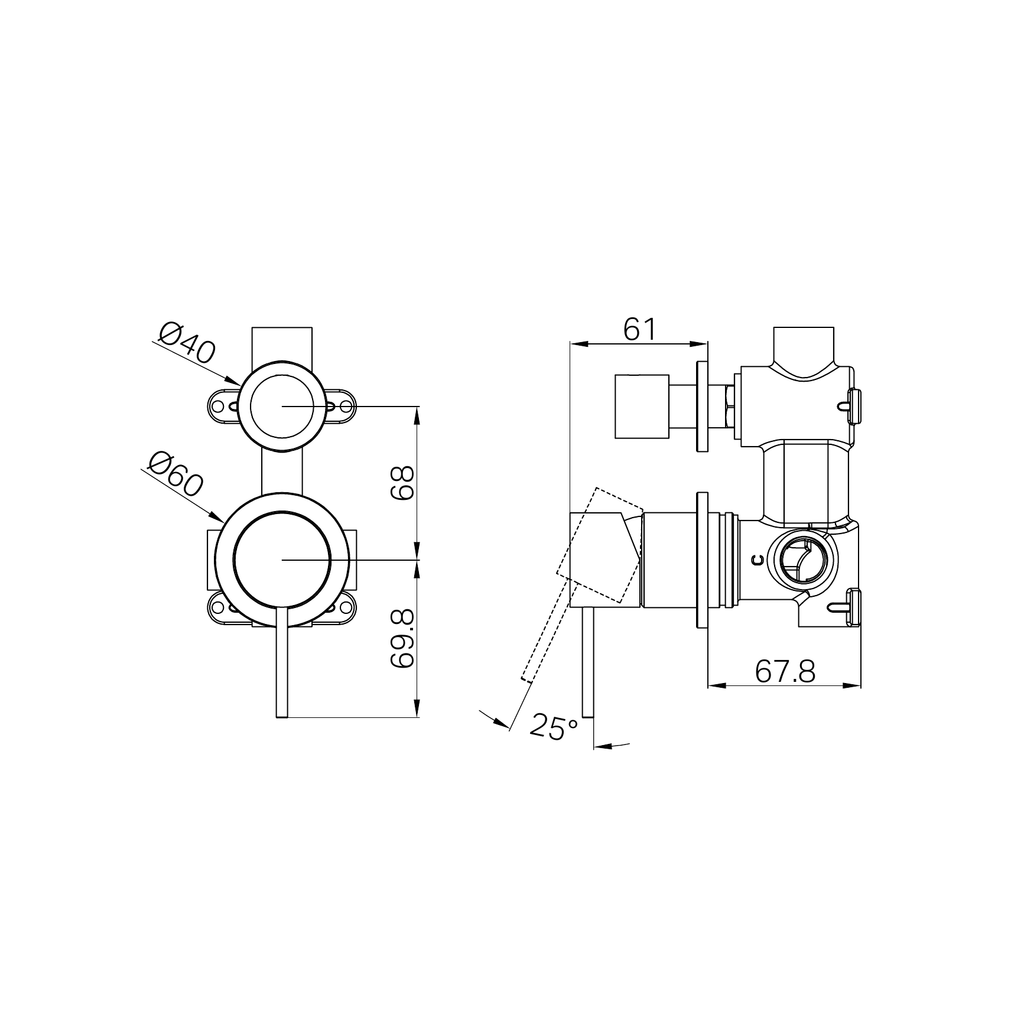 Nero Mecca Shower / Bath Diverter Separate Backplate - Brushed Bronze