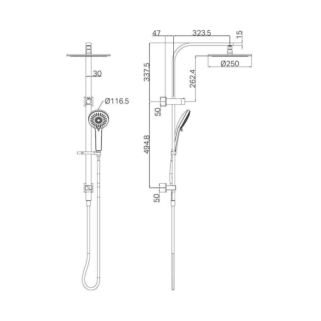 Nero Bianca Round Combination Shower 250mm - Brushed Bronze