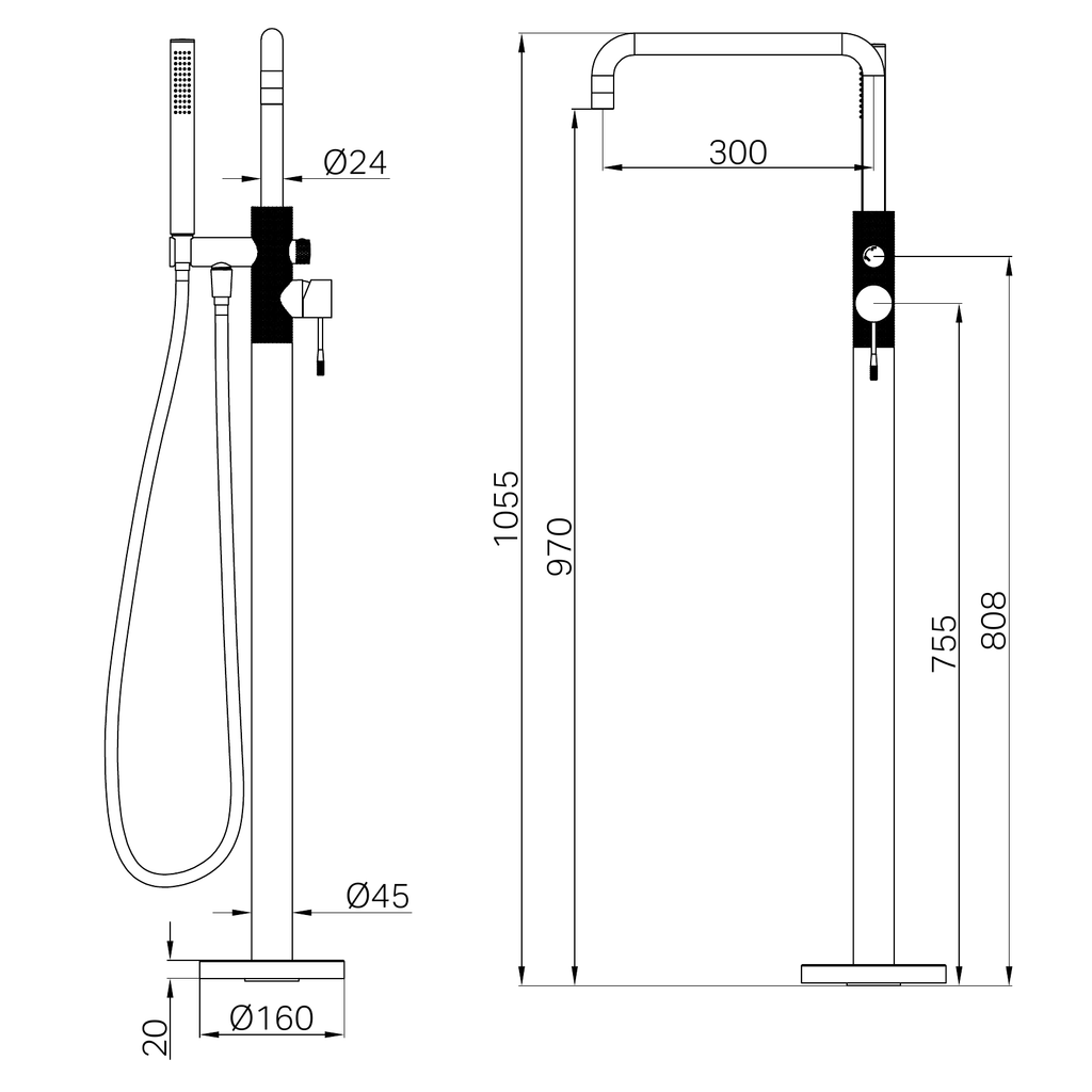 Nero Opal Freestanding Bath Mixer with Handshower - Brushed Gold