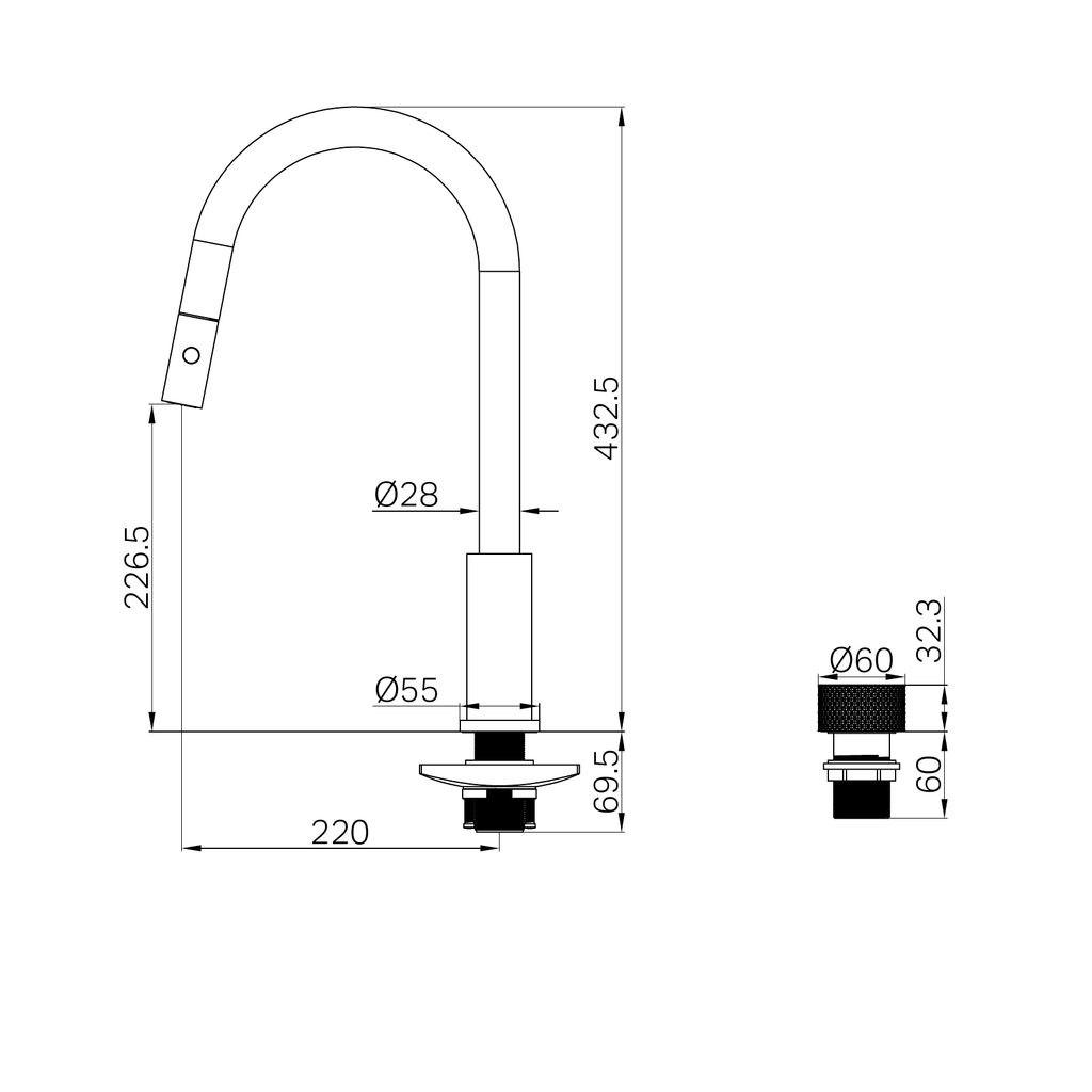 Nero Opal Progressive Pull Out Kitchen Mixer - Brushed Nickel