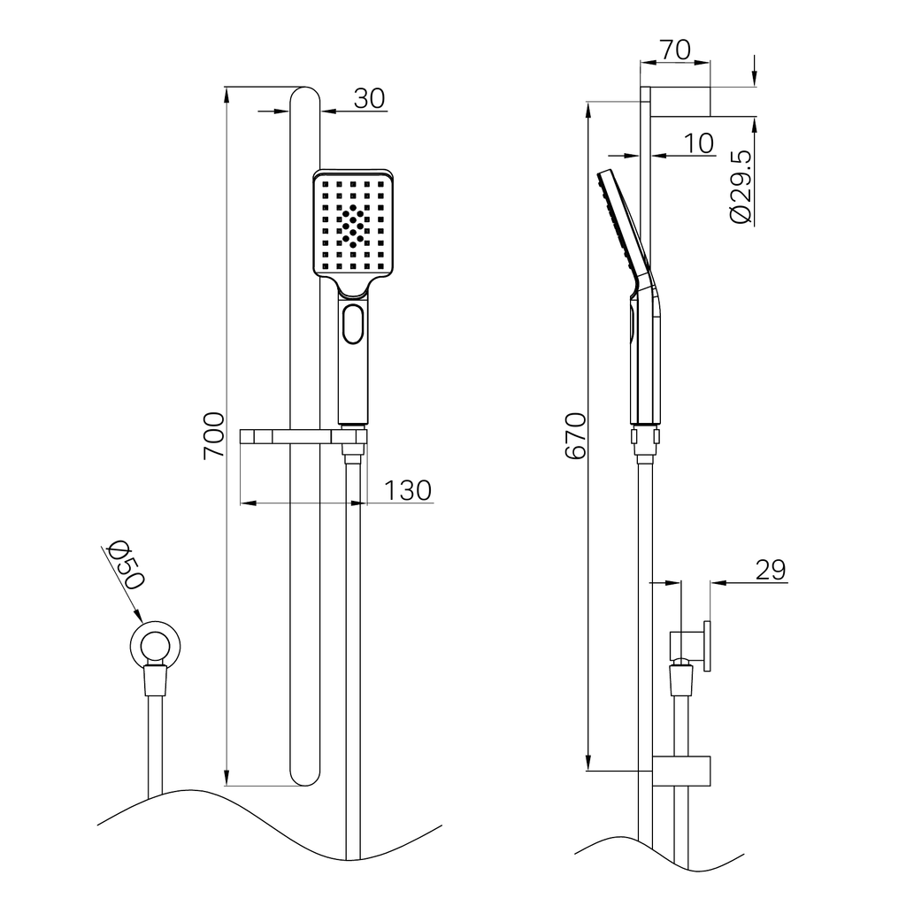 Nero Bianca Rail Shower - Brushed Nickel