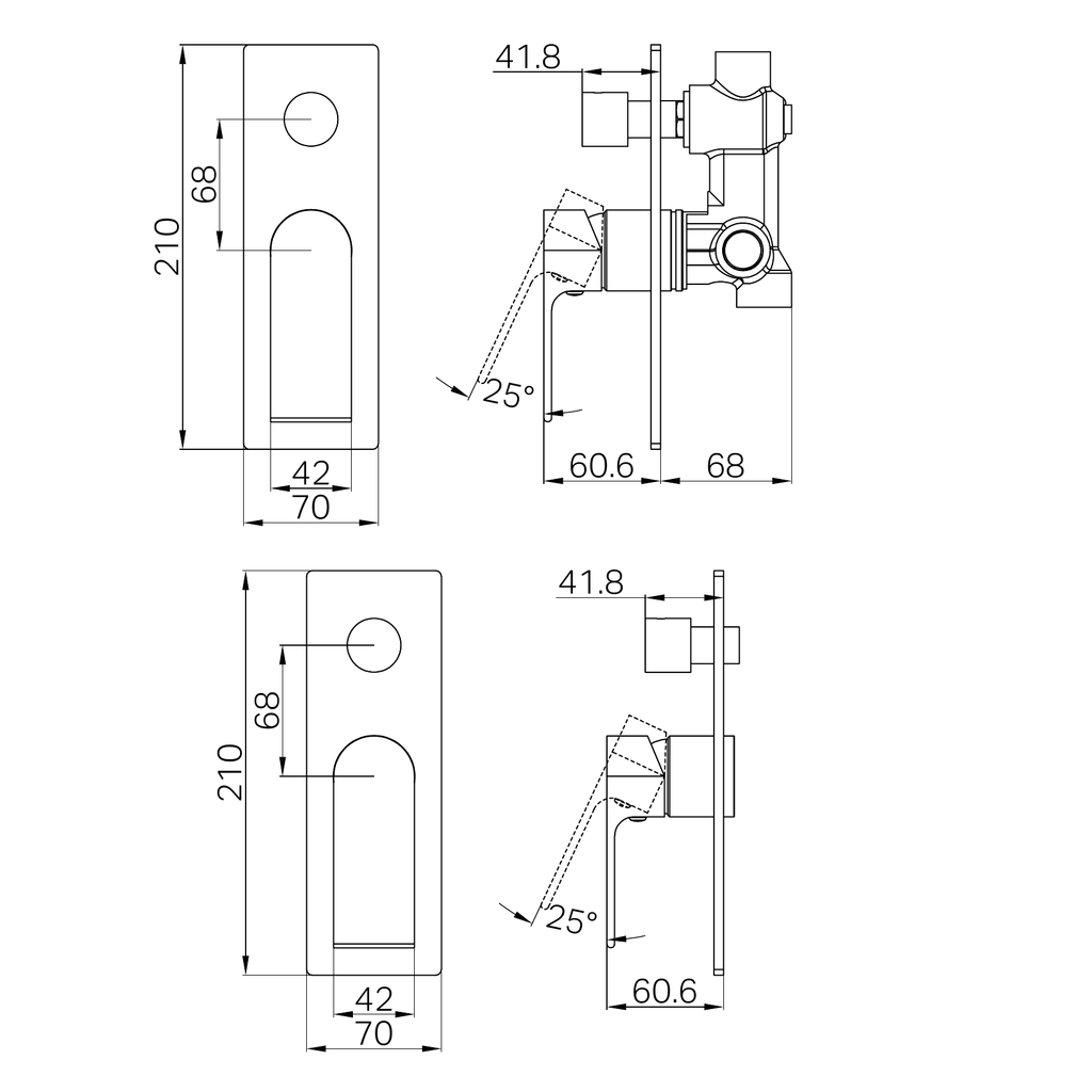 Nero Bianca Shower / Bath Mixer with Diverter - Brushed Nickel
