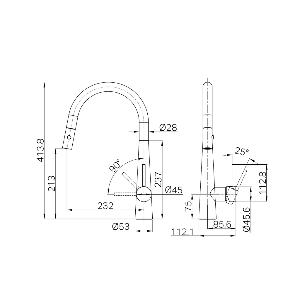 Nero Dolce Pull Out Kitchen Mixer With Veggie Spray Function - Gunmetal Grey