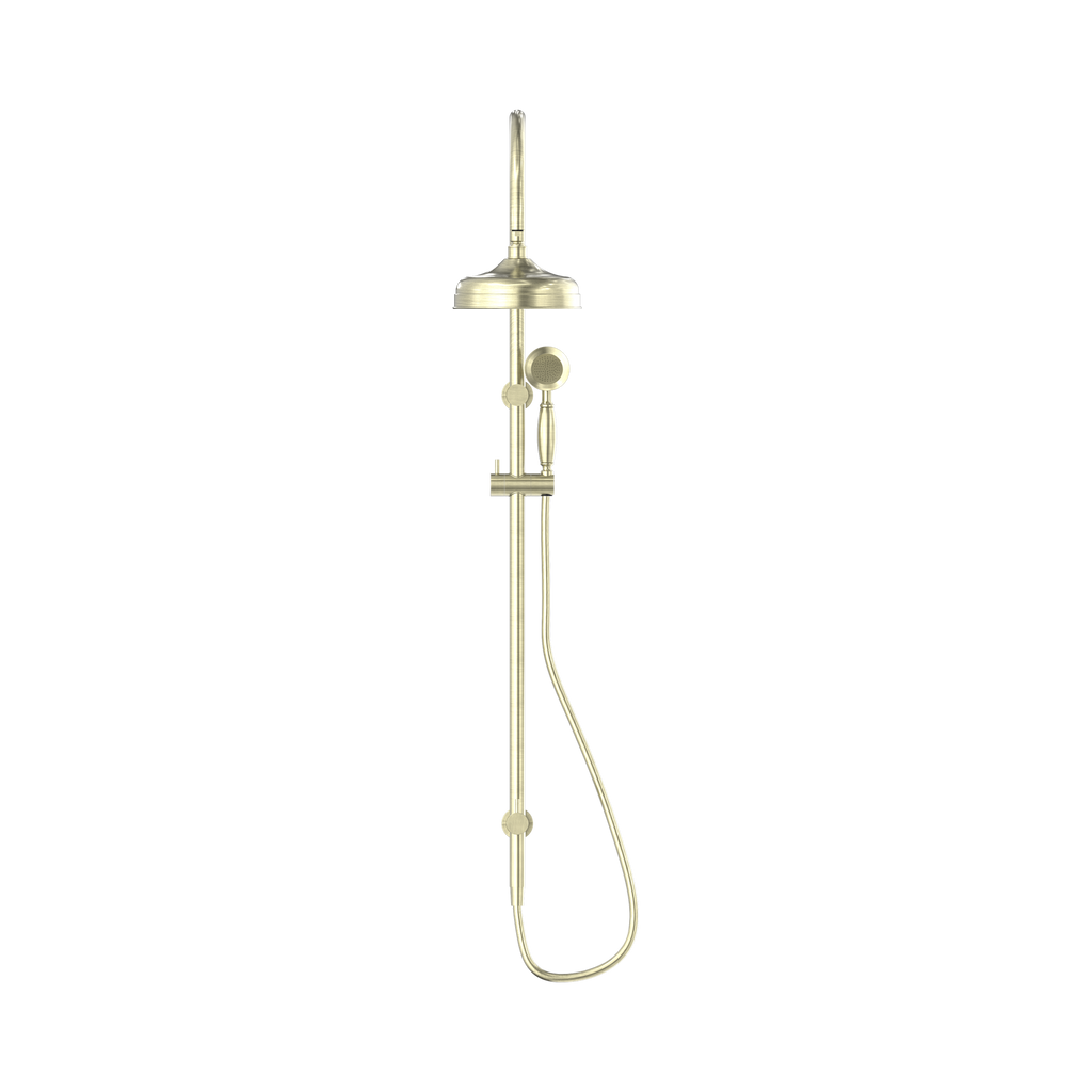 Nero York Twin Shower With Metal Shower - Aged Brass