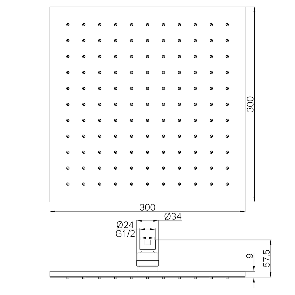 Nero 300mm Square Brass Shower Head - Matte Black