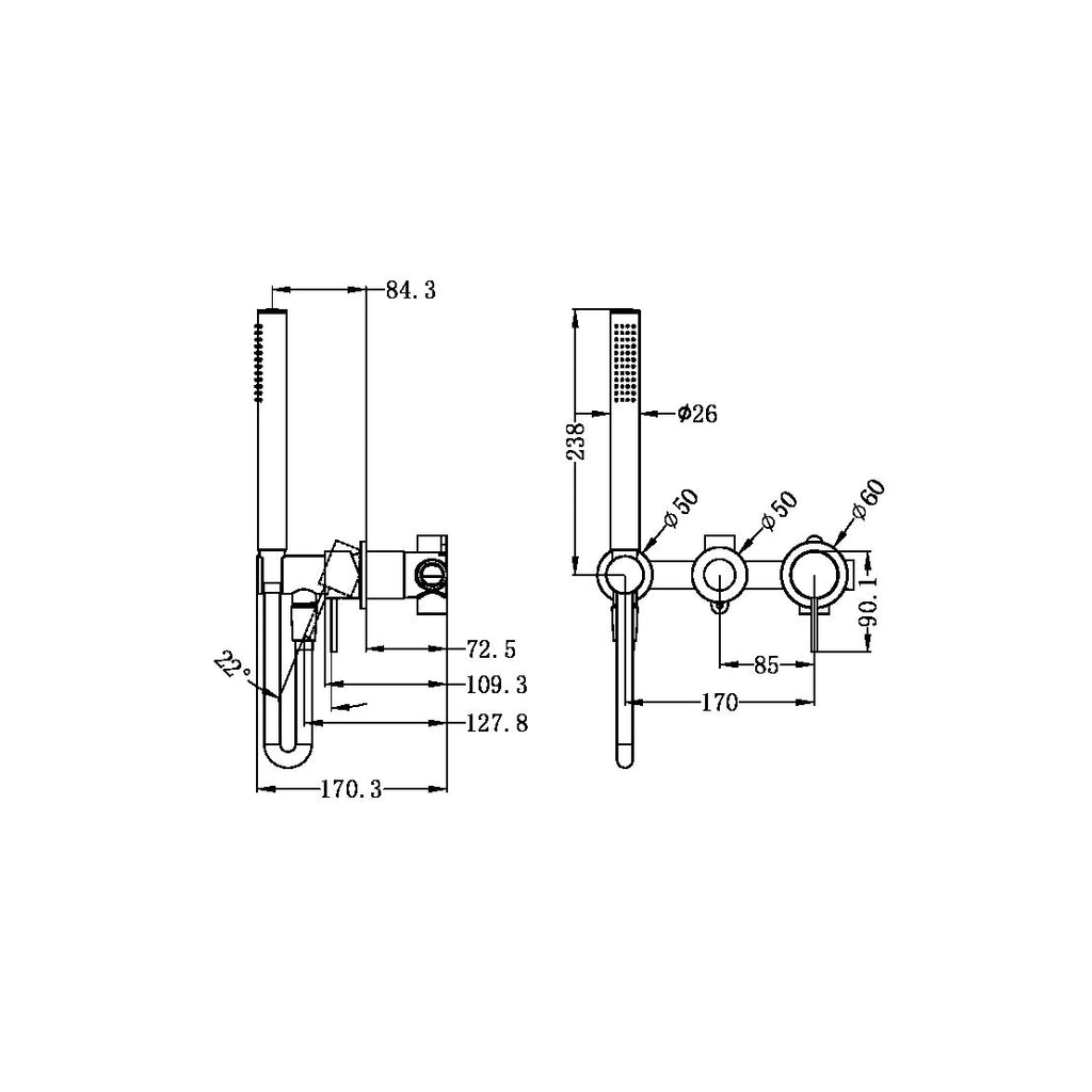 Nero Mecca Shower Mixer Diverter System (Separate Back Plate) - Brushed Bronze