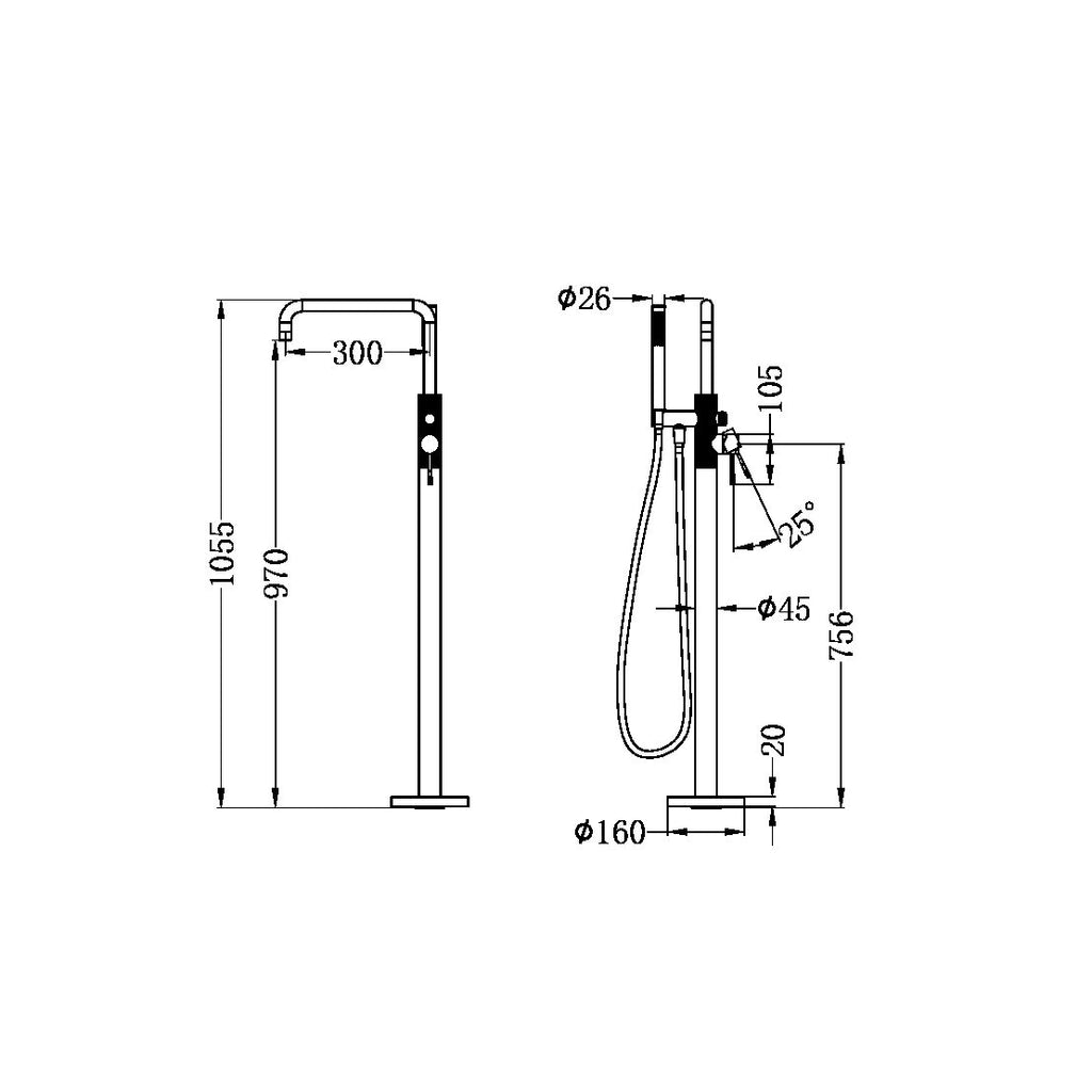 Nero Opal Freestanding Bath Mixer with Handshower - Graphite