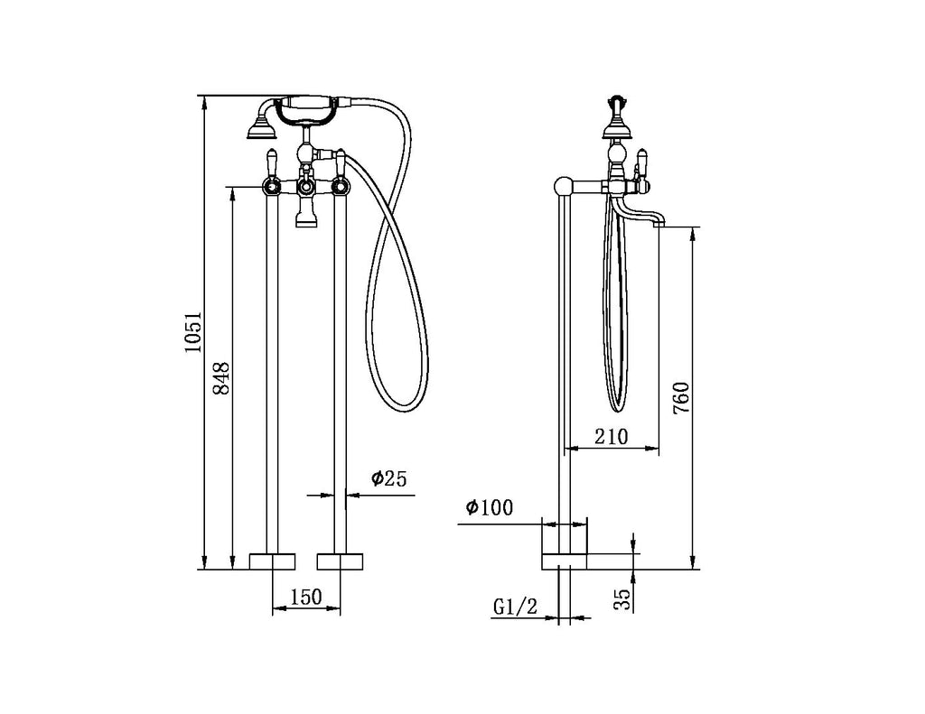 Nero York Freestanding Bath Set With Hand Shower - Chrome