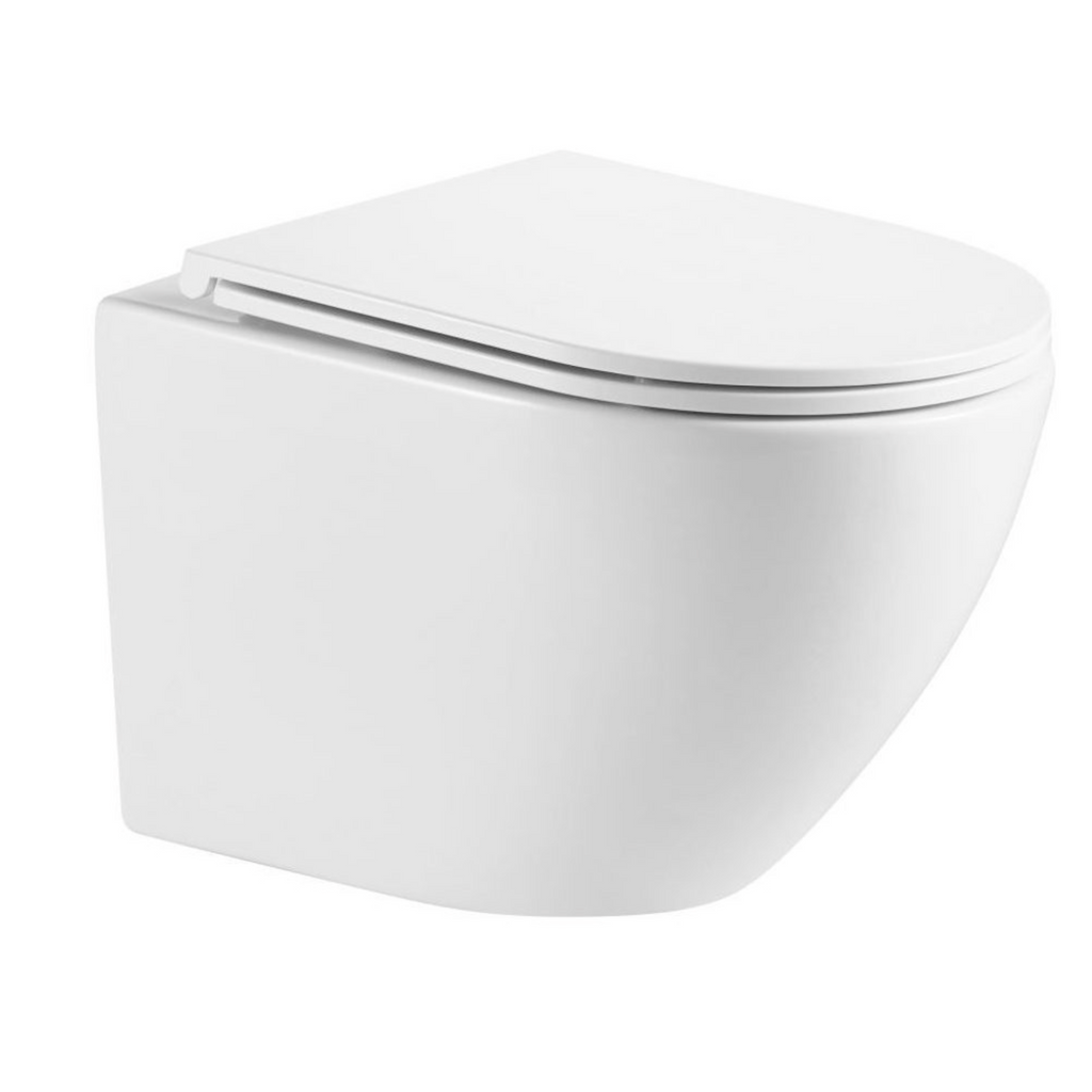 Nortono Wall Faced Toilet Rimless Gloss White R&T with Colour Flush Button