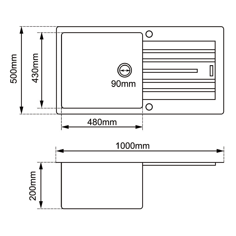 Areta Granite Single Bowl Kitchen Sink 1000x500x200mm - White