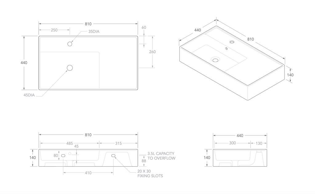 ADP Teorema Wall Hand Basin 800mm - Gloss White