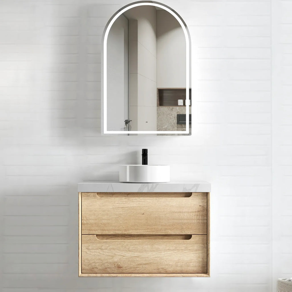 Otti Byron Wall Hung Vanity Natural Oak Ultra Delux Stone Top